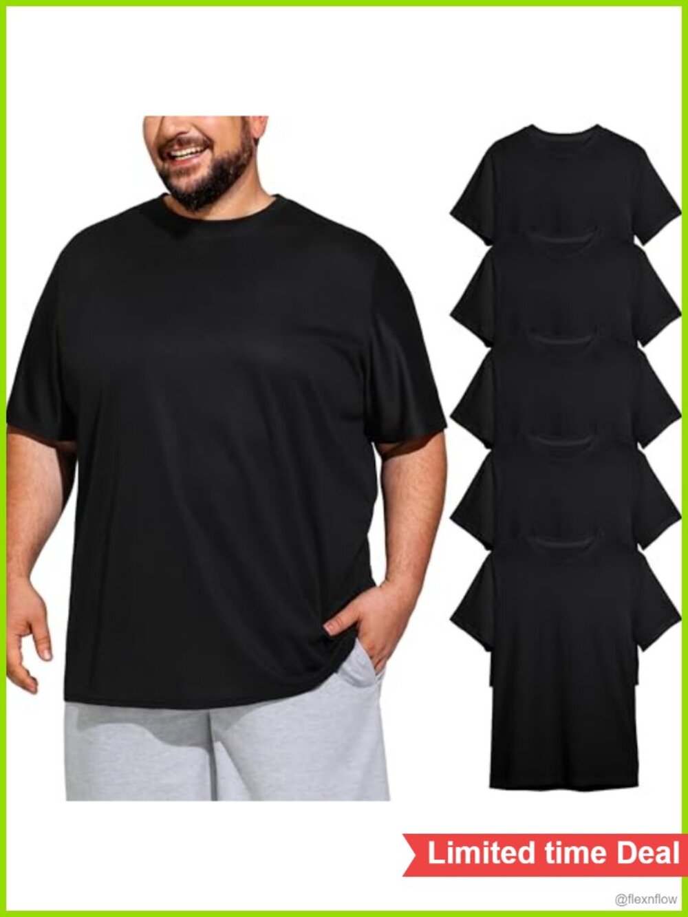 Big & Tall Men's Dry Fit Moisture Wicking Crewneck T-Shirts 5-Pack Stretch Gym